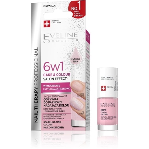 EVELINE Nail Therapy Professional Odżywka do paznokci nadająca kolor Care&Colour 6w1 - Crystal Rose 5 ml.