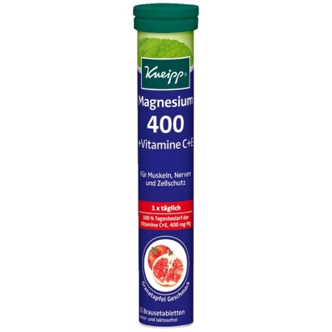 Magnesium 400 + Vitamine C+E , Tabletki musujące Kneipp, 15 sztuk