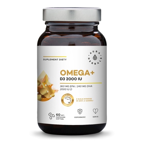 Omega+ Witamina D3 2000 IU, Aura Herbals, 60 kapsułek