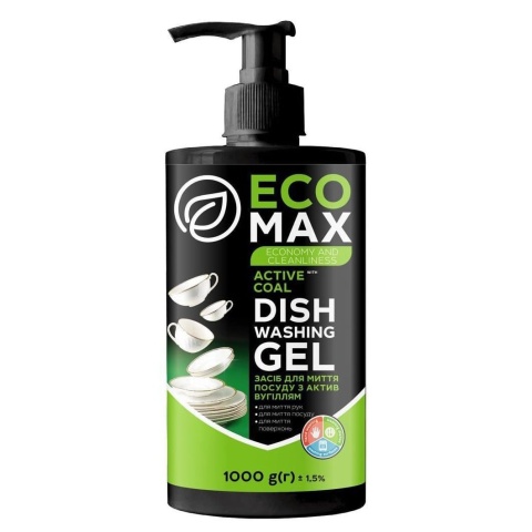 Płyn do mycia naczyń z pompką AKTYWNY WĘGIEL, Ecomax, 1000ml