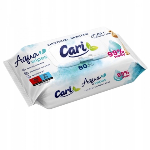 Chusteczki nawilżane CARI Aqua Wipes wodne bez perfum 99%, 80 szt.