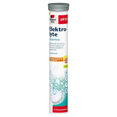 Elektrolity bez cukru - Cytryna i Grejpfrut, Doppelherz Aktiv, 15 tabletek musujących