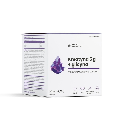 Kreatyna 5 g, monohydrat + glicyna, Aura Herbals, 30 saszetek