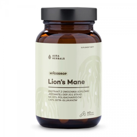 Mycodrop, Lion's Mane 30:1, 30% beta-glukan, Aura Herbals, 60 kapsułek