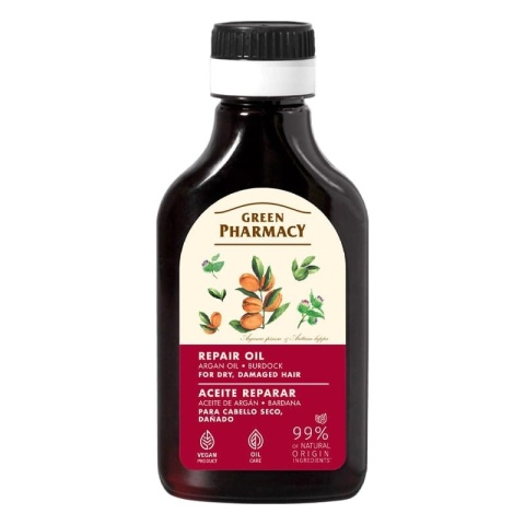 Olejek rewitalizujący do włosów suchych i zniszczonych olej arganowy i łopian, Green Pharmacy, 100 ml