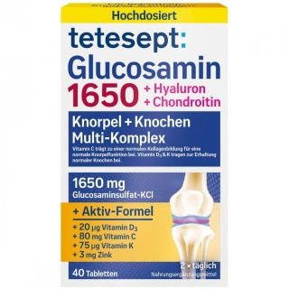 Tetesept Glukozamina 1650 + Hialuron + Chondroityna, 40 tabletek