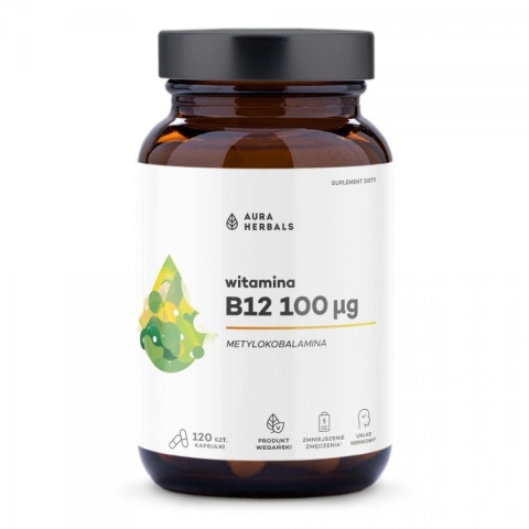Witamina B12 100 µg, metylokobalamina, Aura Herbals, 120 kapsułek
