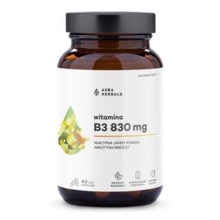 Witamina B3 830 mg, niacyna, Aura Herbals, 60 kapsułek