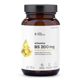 Witamina B5 200 mg, kwas pantotenowy, Aura Herbals, 90 kapsułek