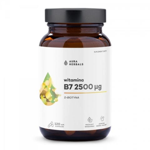 Witamina B7 2500 µg, Biotyna, Aura Herbals, 120 kapsułek