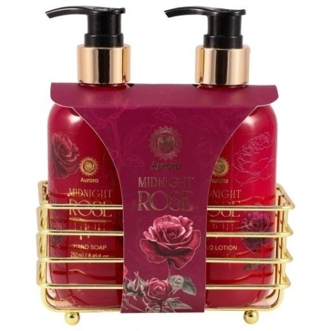 Zestaw prezentowy do pięlęgnacji dłoni Midnight Rose Koszyk metalowy - 2 produkty, Aurora