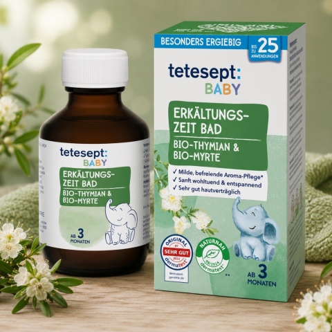 Delikatny płyn do kąpieli dla niemowląt z tymiankiem i mirtą Tetesept Baby, 100 ml