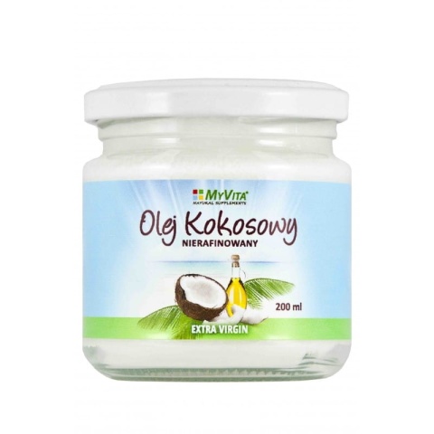 Olej (Masło) Kokosowy Nierafinowany, Tłoczony na Zimno, Myvita, 200 ml