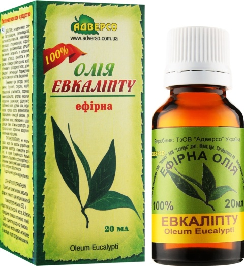 Olejek Eukaliptusowy, 100% Naturalny, Adverso, 20 ml