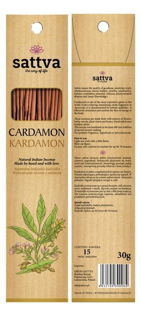 Kardamon, Cardamon Kadzidełka Naturalne, Sattva Incense, 30g
