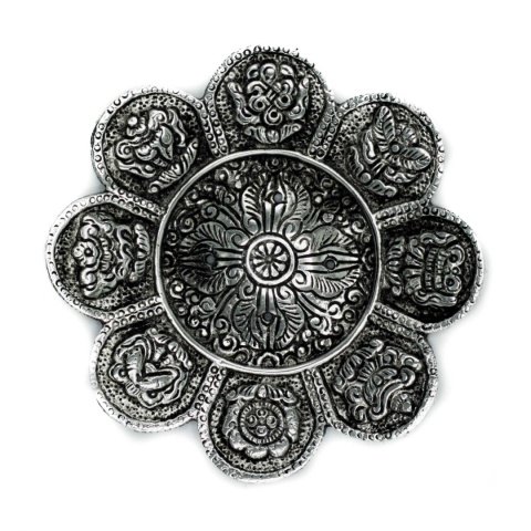 Podstawka pod Kadzidełka z Polerowanego Aluminium 12 cm - Tybetańskie Symbole