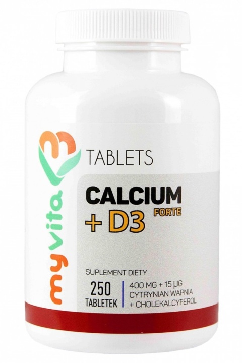 Calcium (Cytrynian Wapnia) + D3 Forte, MyVita, 250 tabletek
