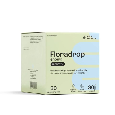 Floradrop Entero Saccharomyces boulardii - Probiotyk, Smak Bananowy, Aura Herbals, 30 saszetek