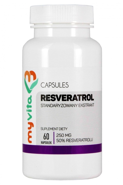Resveratrol Standaryzowany 50 % 250 mg, Myvita, 60 kapsułek