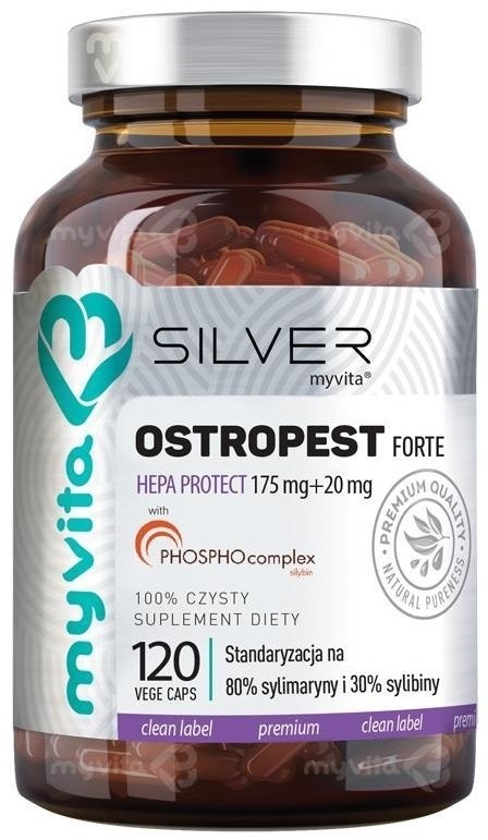 Ostropest FORTE, Standaryzowany Ekstrakt, SILVER PURE, Myvita, 120 kapsułek