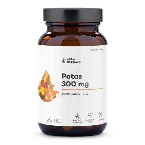 Potas 300 mg, cytrynian potasu, Aura Herbals, 60 kapsułek