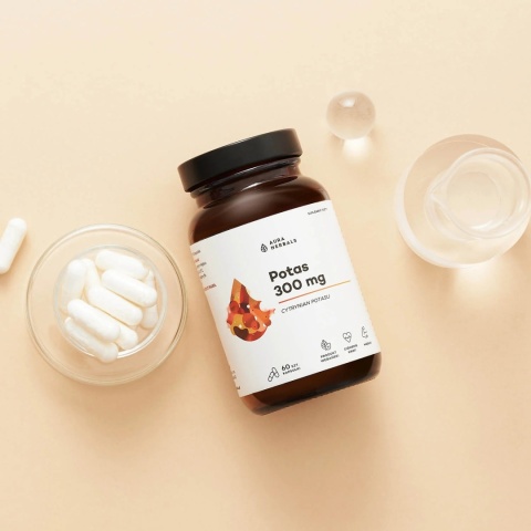 Potas 300 mg, cytrynian potasu, Aura Herbals, 60 kapsułek