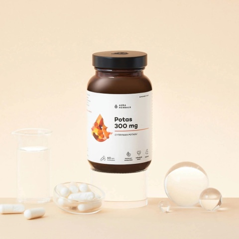 Potas 300 mg, cytrynian potasu, Aura Herbals, 60 kapsułek