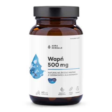 Wapń 500 mg, Aquamin, Aura Herbals, 60 kapsułek