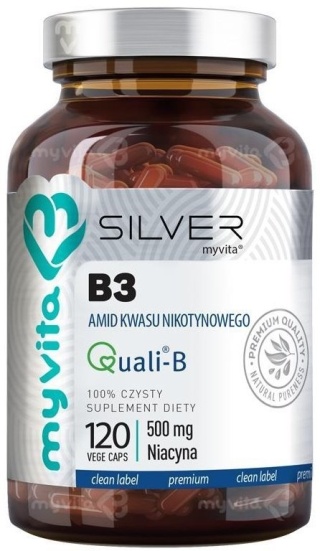 Witamina B3 500 mg (Amid) SILVER PURE 100%, Myvita, 120 kapsułek