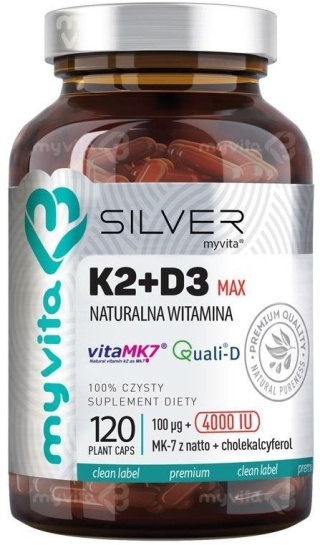 Witamina K2+D3 MAX 4000iu MyVita SILVER PURE, 120 kapsułek