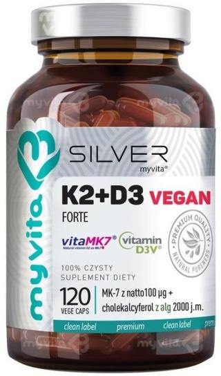 Witamina K2+D3 VEGAN, MyVita SILVER PURE, 120 kapsułek
