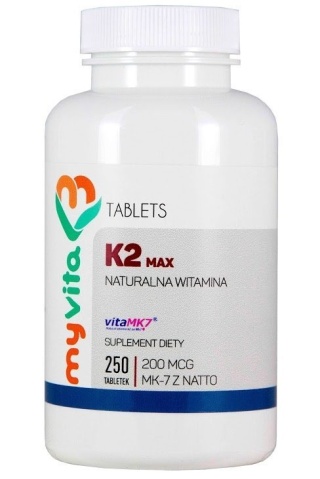 Witamina K2 MK-7 MAX 200mcg Menachinon-7 natto, Myvita, 250 tabletek