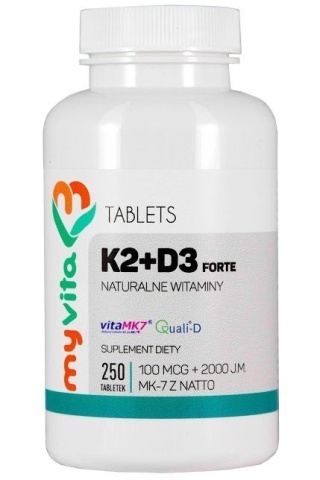 Witamina K2 MK7 100mcg + D3 2000IU, MyVita, 250 tabletek