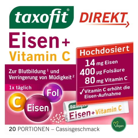 Żelazo + Kwas Foliowy + Witamina C Direkt, Taxofit, 20 Saszetek