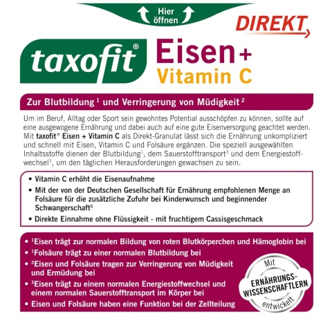 Żelazo + Kwas Foliowy + Witamina C Direkt, Taxofit, 20 Saszetek