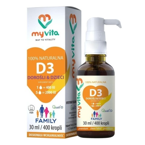 Witamina D3 Family 400IU - 2000IU Dzieci i Dorośli, Myvita, 30ml