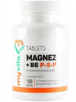 Magnez + Witamina B6 P-5-P, MyVita, 100 tabletek