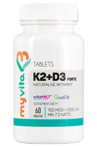Witamina K2 MK7 100mcg + D3 2000IU, MyVita, 60 tabletek