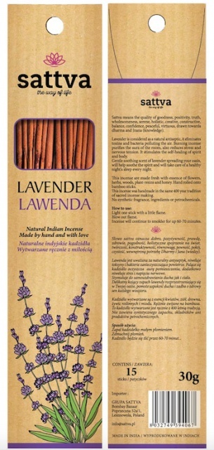 Kadzidełka Naturalne Lawenda Sattva Incense, 30g