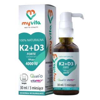 Naturalna Witamina K2 MK7 100mcg + D3 4000iu Krople, Myvita, 30ml