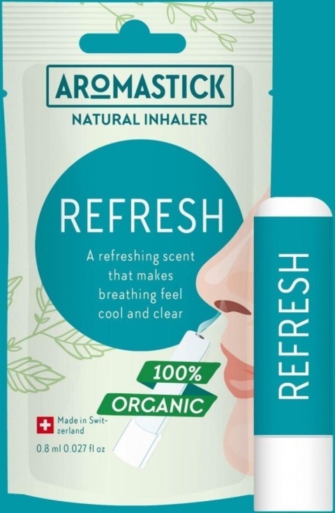 Naturalny Inhalator do Nosa, Refresh, Pomoc Drogom Oddechowym, Aromastick