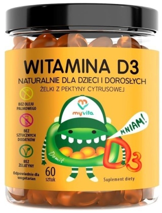 Witamina D3 Naturalne Żelki dla Dzieci i Dorosłych, Myvita, 60 sztuk