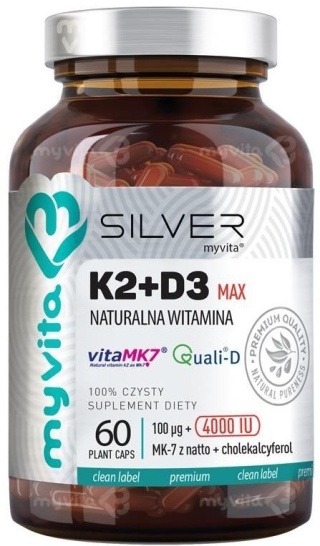 Witamina K2+D3 MAX 4000iu MyVita SILVER PURE, 60 kapsułek