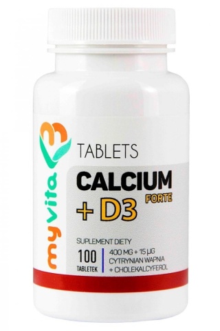 Calcium (Cytrynian Wapnia) + D3 Forte, MyVita, 100 tabletek