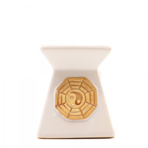 Kwadratowy Kominek Ceramiczny Yin Yang Biały