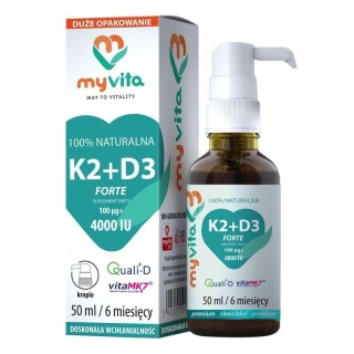 Naturalna Witamina K2 MK7 100mcg + D3 4000iu Krople, Myvita, 50ml
