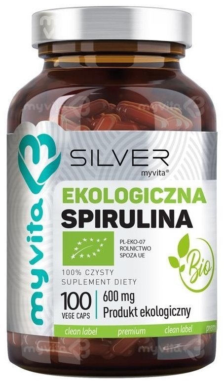 Spirulina 100% BIO 600 mg, SILVER PURE Myvita, 50 kapsułek