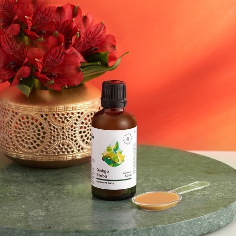 Ginkgo Biloba, ekstrakt Miłorząb Japoński 50:1 45 mg, Krople, Aura Herbals, 50ml