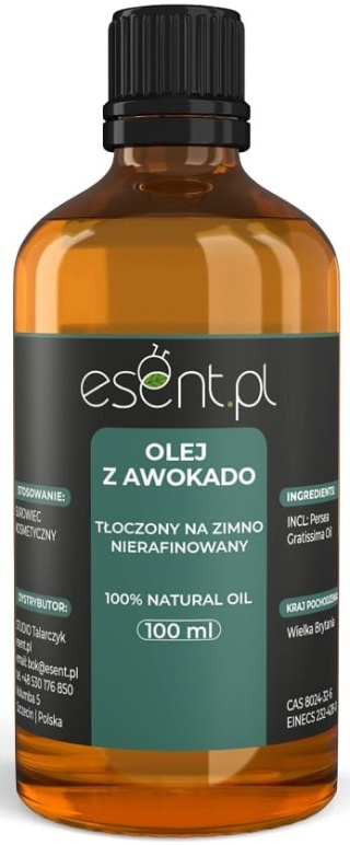 Olej z Awokado zimnotłoczony, nierafinowany, Esent, 100 ml