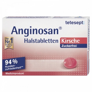 Pastylki do ssania na gardło wiśnia bez cukru, Anginosan, 20 szt.